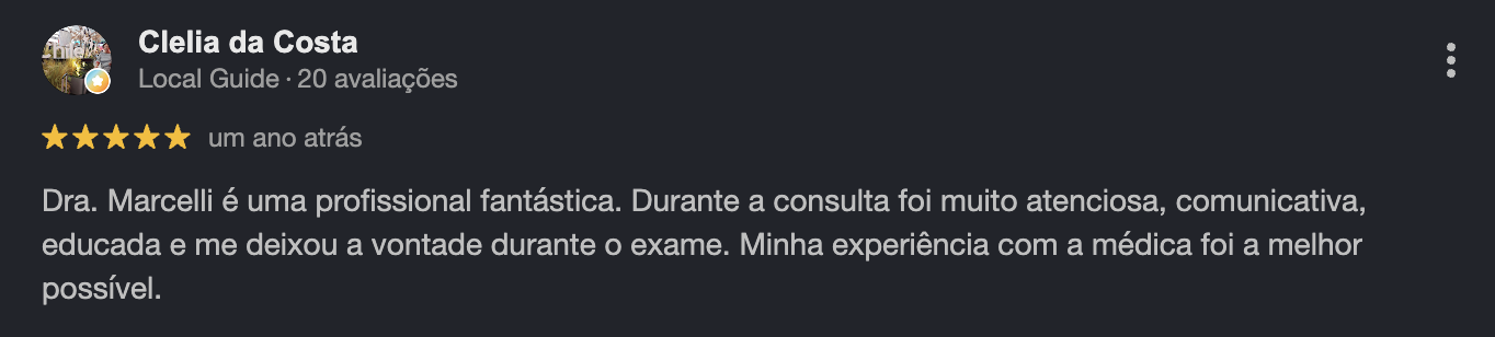 Print da avaliação no Google de Clelia da Costa